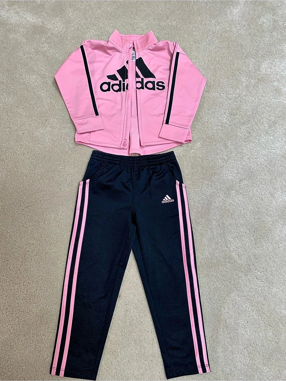 Adidas Girls Tricot Track Jacket and Pants Set Pink & Black Girls Size 5